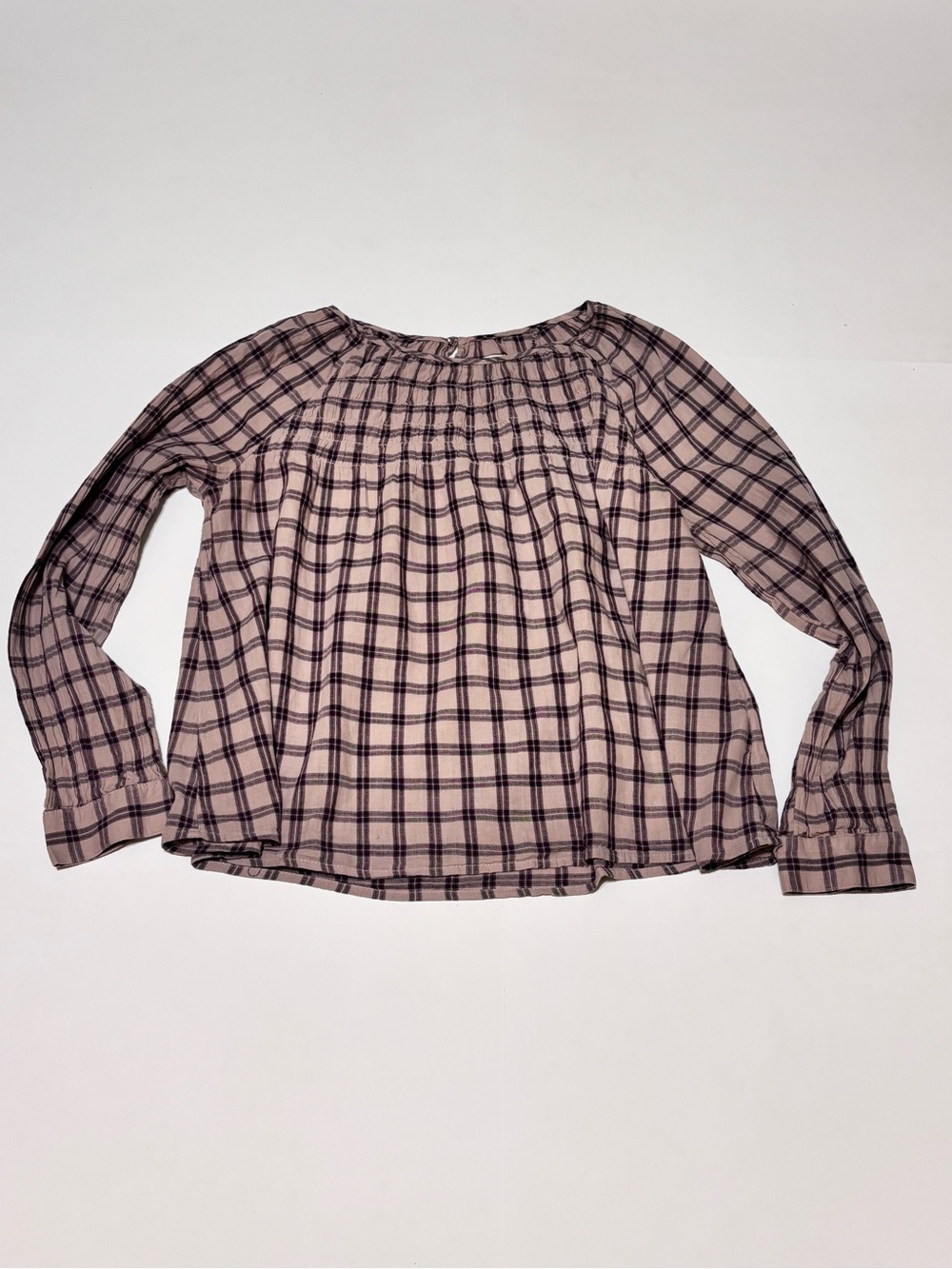 Old Navy Mauve Pink Plaid Peasant Top